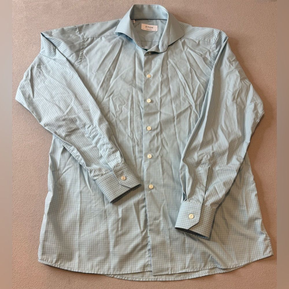 Eton Contemporary Light Green/Blue Dress Shirt Size 16